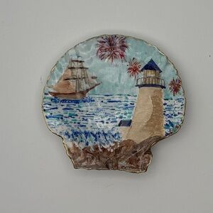 Handmade Coastal Celebration Lighthouse Hand painted on Real Scallop Shell